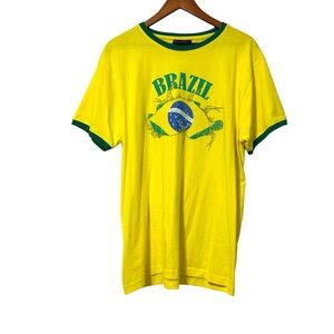 Men’s Size Large Yellow Green Brazil Shirt Y2K Retro Punk Grunge Preppy